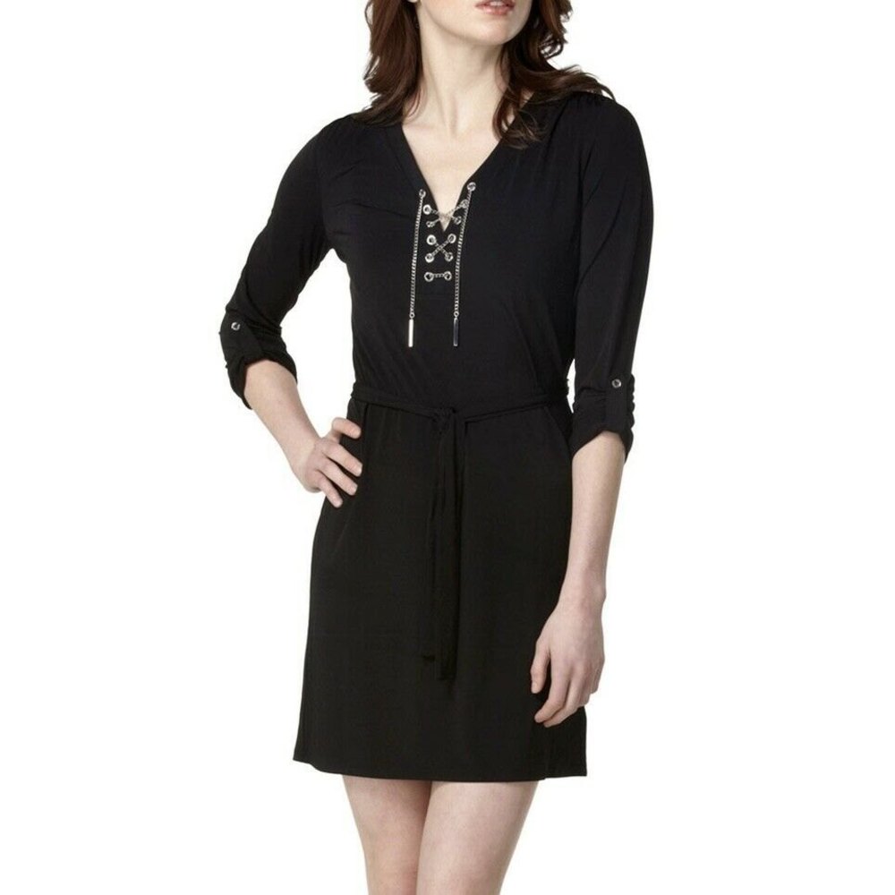 Michael Kors Black Chain Lace-up Dress Size L